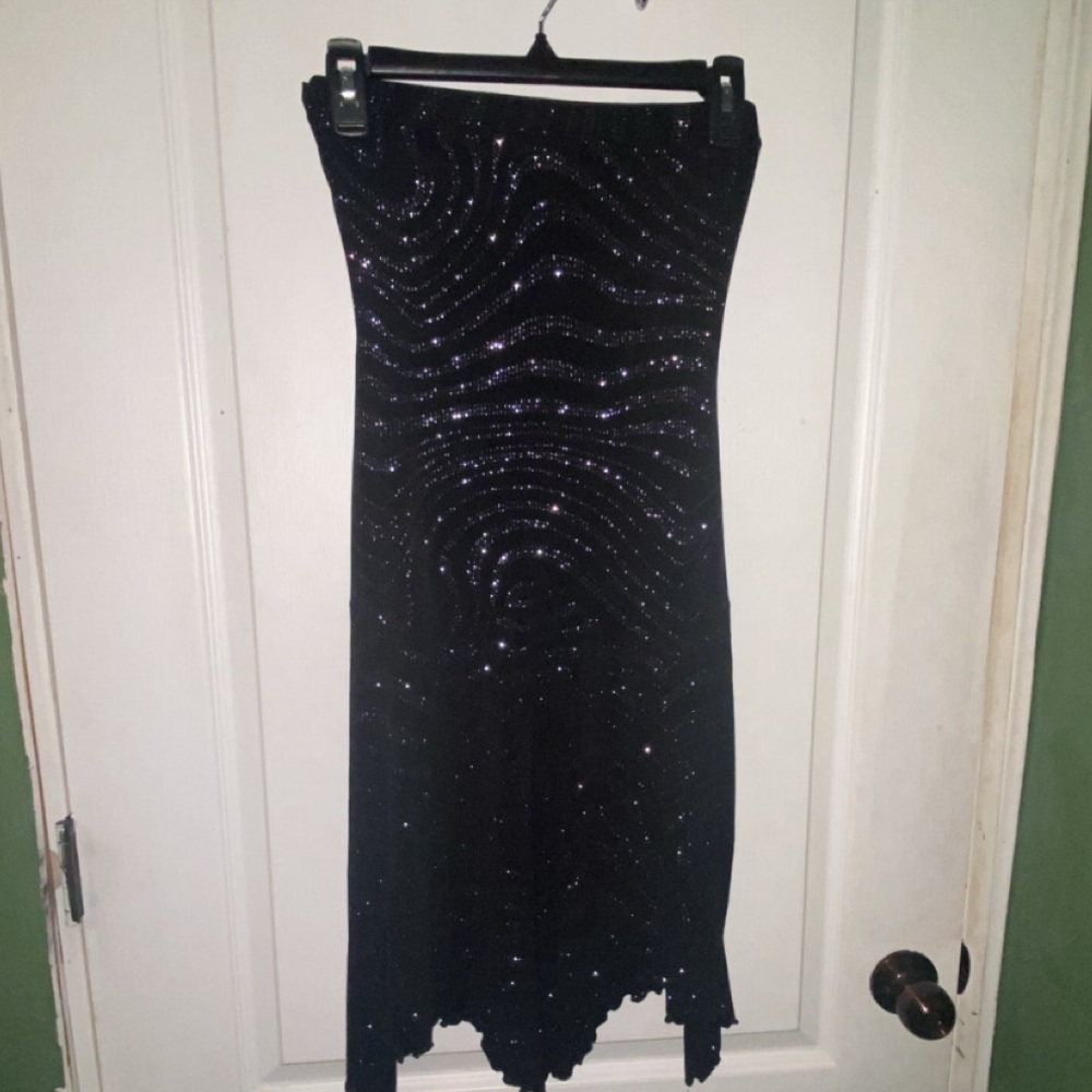 Y2K Black Asymmetrical Sequin Clubbing Dress